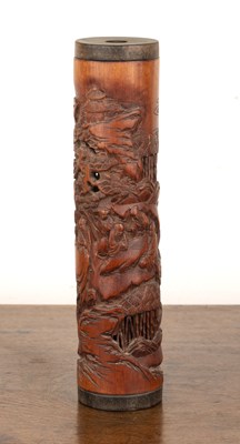 Lot 170 - Carved bamboo perfumier Chinese, with scenes...