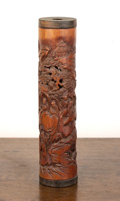 Lot 170 - Carved bamboo perfumier Chinese, with scenes...