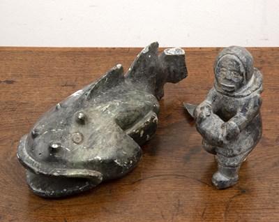 Lot 411 - Two Inuit stone carvings in the form of an...