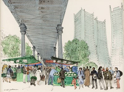 Lot 145 - David Gentleman (b. 1930) Market under the...