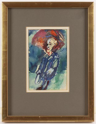 Lot 148 - Arnold van Praag (b 1926) Woman with Umbrella,...