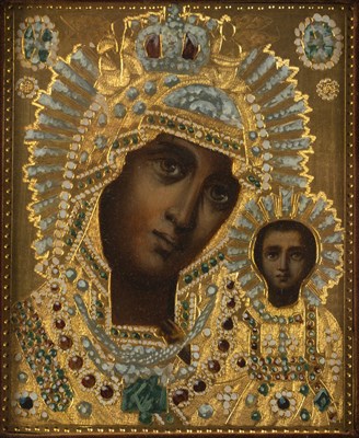 Lot 150 - A Russian Orthodox icon painted Madonna and...