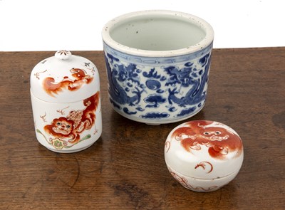 Lot 209 - Blue and white brush pot Chinese, painted with...