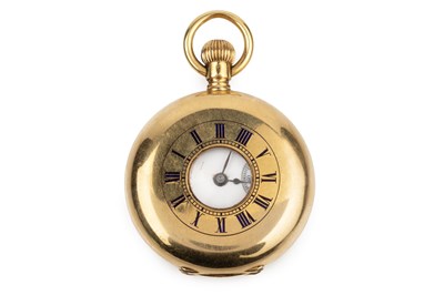 Lot 390 - A Continental 18ct gold half hunter fob watch,...