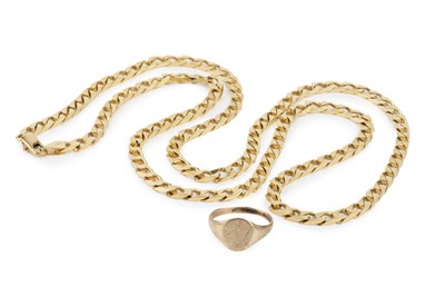 Lot 214 - A 9k gold neck chain, of angular flattened...