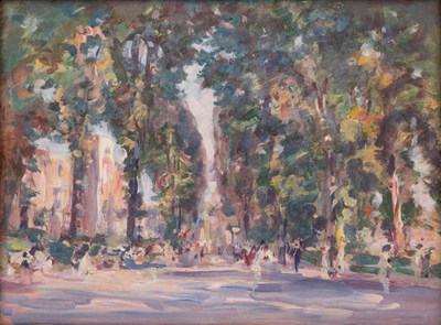 Lot 180 - * McKean (20th century) Parkland with figures,...