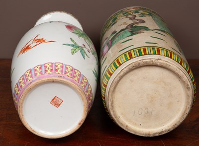 Lot 416 - A famille rose vase together with a Canton style umbrella stand