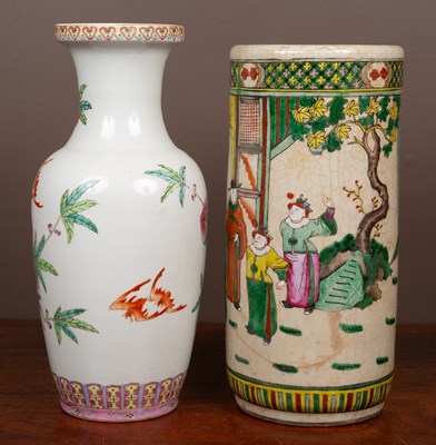 Lot 416 - A famille rose vase together with a Canton style umbrella stand