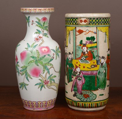 Lot 416 - A famille rose vase together with a Canton style umbrella stand