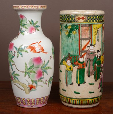 Lot 416 - A famille rose vase together with a Canton style umbrella stand