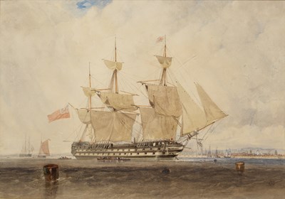 Lot 159 - John Callow (1822-1878) Gunship off Portsmouth,...