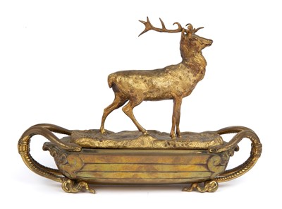 Lot 81A - A 19th century gilt metal inkstand with a stag...
