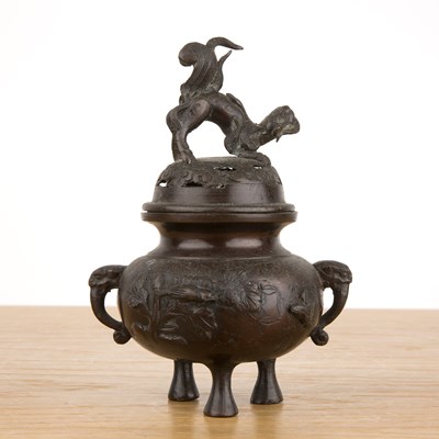 Lot 455 - Small bronze censer Japanese with a kylin...