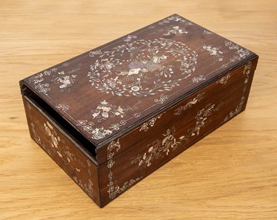 Lot 382 - Rosewood and mother-of-pearl inlaid box...