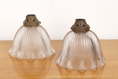 Lot 46 - Two Holophane glass ceiling lights with ribbed...