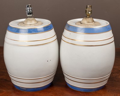 Lot 52 - A pair of table lamps converted from ceramic fortified wine barrels