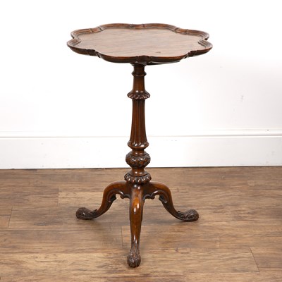 Lot 72 - Burr walnut tray top tripod table on a carved...
