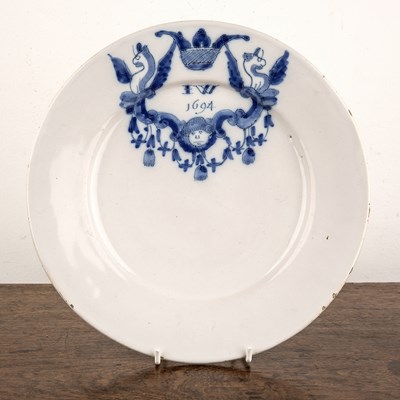 Lot 183 - Delftware blue and white tin-glazed plate...