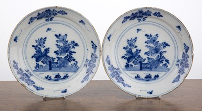 Lot 196 - Pair of blue and white Delft plates 18th...