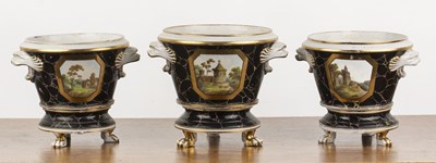 Lot 210 - Coalport set of three graduated cache pots on...