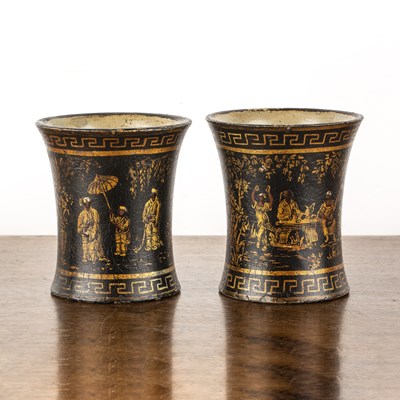 Lot 211 - Pair of stoneware beakers of tapering form...