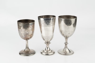 Lot 830 - A mid Victorian silver trophy goblet, engraved...