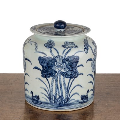 Lot 204 - Blue and white lidded jar Chinese, decorated...