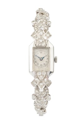 Lot 421 - A diamond cocktail watch, with rectangular...