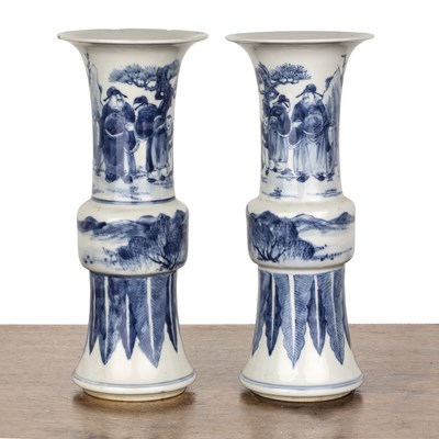 Lot 4 - Pair of blue and white porcelain Gu vases...