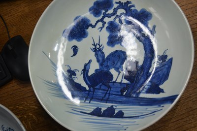 Lot 11 - Pair of blue and white porcelain large dishes...