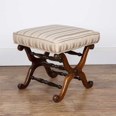 Lot 89 - Mahogany 'X' framed stool on cabriole legs,...