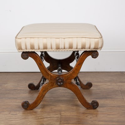 Lot 89 - Mahogany 'X' framed stool on cabriole legs,...