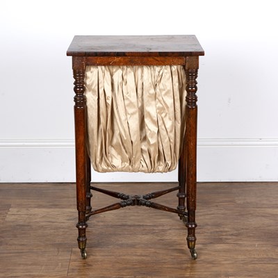Lot 87 - Rosewood sewing table on turned supports, with...