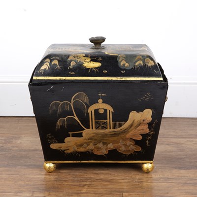 Lot 85 - Toleware coal scuttle black ground, with...