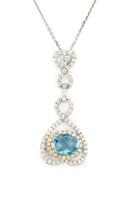 Lot 151 - An 18ct white gold, diamond and blue topaz...