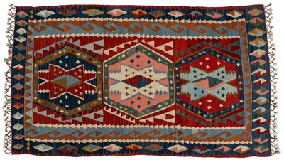 Lot A 20th century hand-woven Afghan wool Anatolian style Kilim