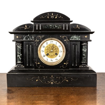 Lot 18 - Slate and marble mantel clock possibly German,...