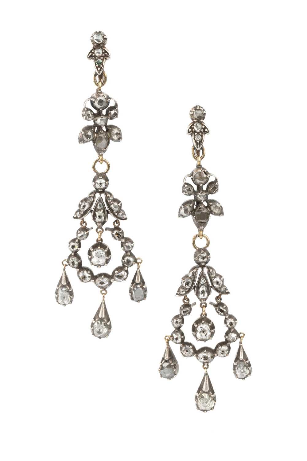 Lot 276 - A pair of 19th century diamond chandelier ear...