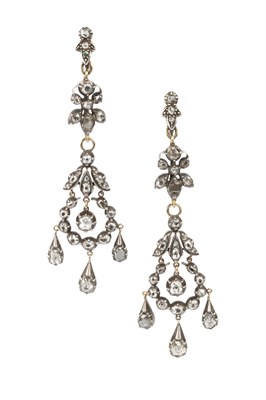 Lot A pair of 19th century diamond chandelier ear...