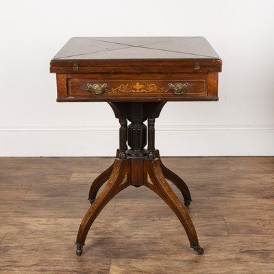 Lot 60 - Rosewood and inlaid envelope card table...