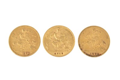 Lot 368 - Three half sovereigns, 1898, 1899 and 1910. (3)