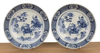 Lot 20 - Pair of blue and white porcelain shallow...