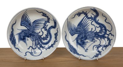 Lot 25 - Two similar shallow blue and white dishes...