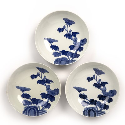 Lot 30 - Three Hirado blue and white bowls Japanese,...