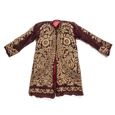 Lot 297 - Embroidered velvet coat Ottoman deep burgundy...