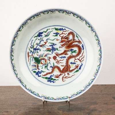 Lot 156 - Doucai porcelain shallow dish Chinese, 20th...