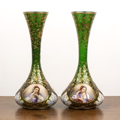 Lot 232 - Pair of Bohemian glass vases 19th Century, on...