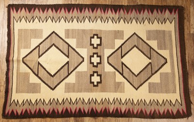 Lot 43 - Navaho flat weave rug 1930's, cream ground,...