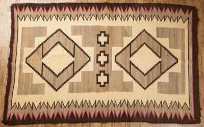 Lot 43 - Navaho flat weave rug 1930's, cream ground,...