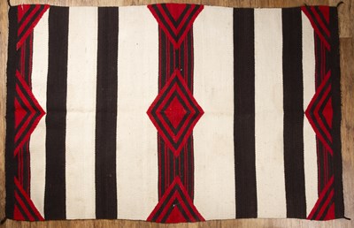 Lot 52 - Black and white striped chieftain's Navaho rug...